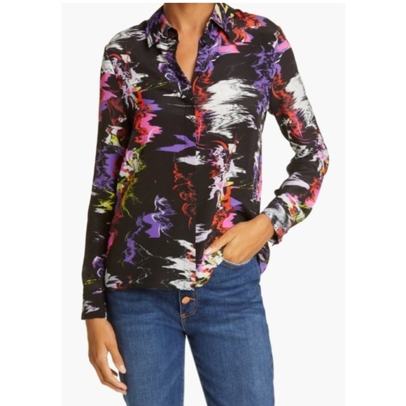 Alice + Olivia Moonstruck Silk Blouse Button Front Top M NWT - Picture 2 of 15